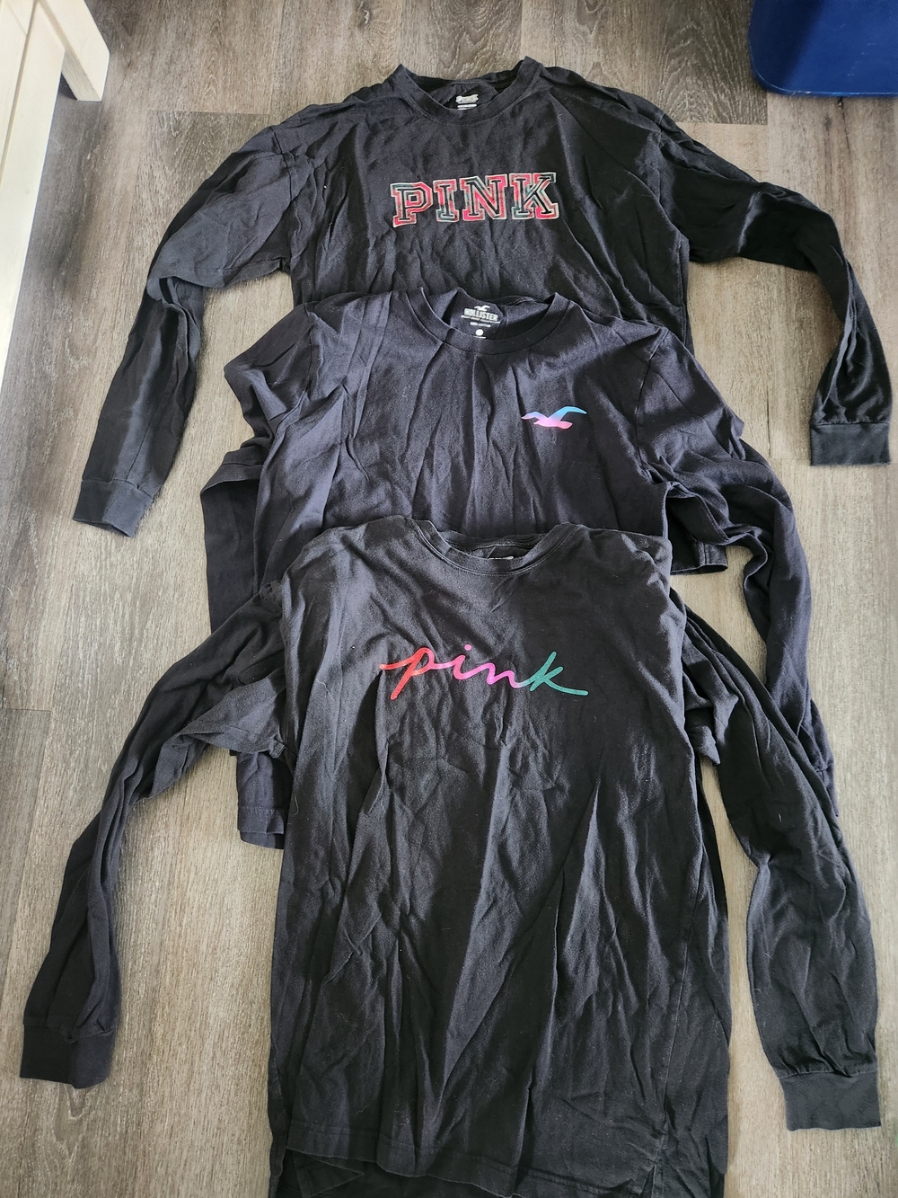 PINK Victoria's Secret Black Long Sleeve Graphic Tee And Hollister Long Sleeve S